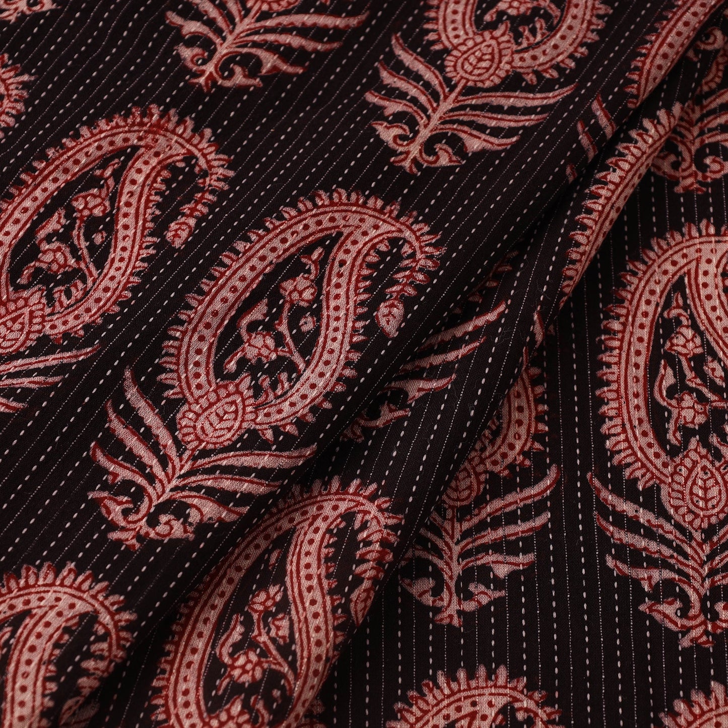 Multicolor Bagh Block Print Kantha Work Natural Dyed Cotton Fabric