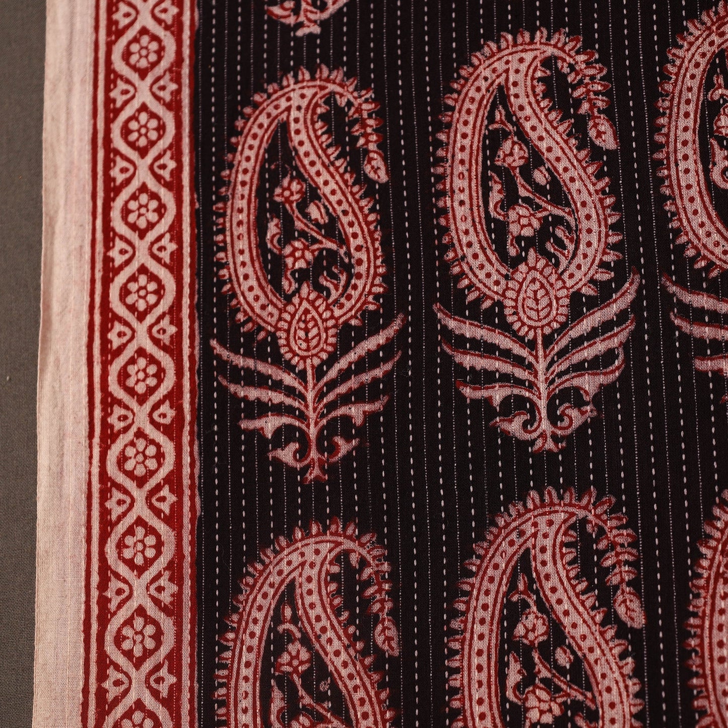 Multicolor Bagh Block Print Kantha Work Natural Dyed Cotton Fabric