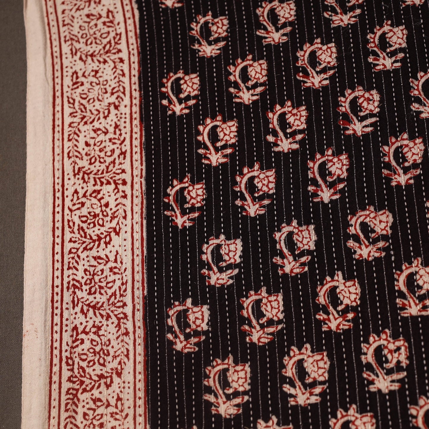 Multicolor Bagh Block Print Kantha Work Natural Dyed Cotton Fabric