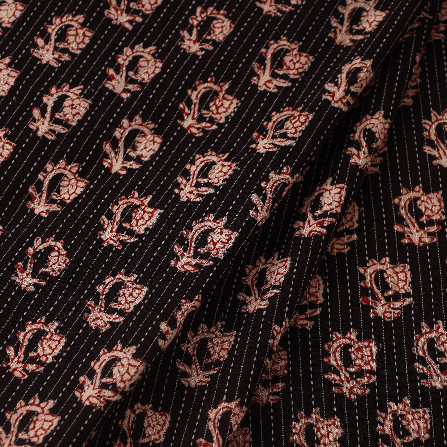 Multicolor Bagh Block Print Kantha Work Natural Dyed Cotton Fabric