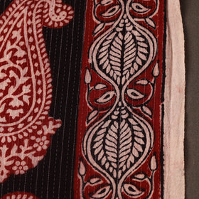 Red Bagh Block Print Kantha Work Natural Dyed Cotton Fabric