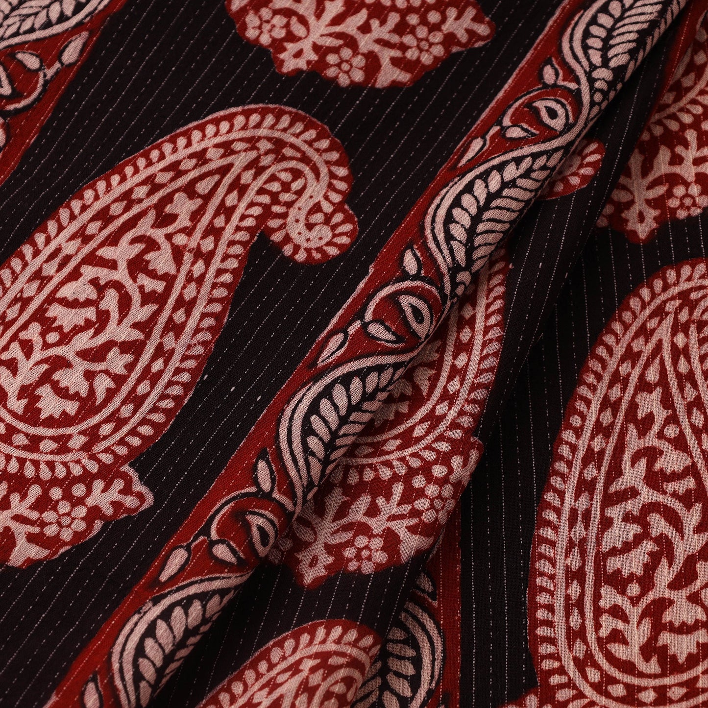 Red Bagh Block Print Kantha Work Natural Dyed Cotton Fabric