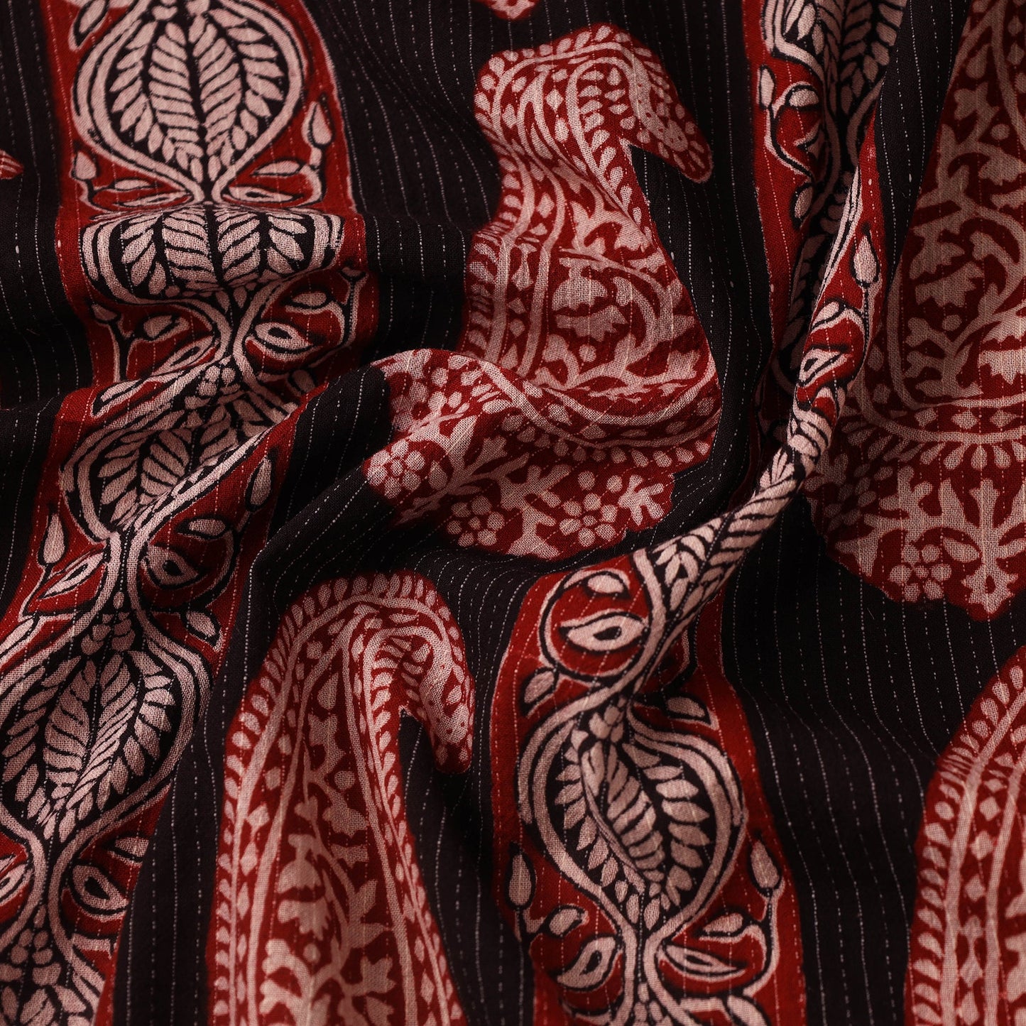 Red Bagh Block Print Kantha Work Natural Dyed Cotton Fabric