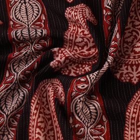 Red Bagh Block Print Kantha Work Natural Dyed Cotton Fabric
