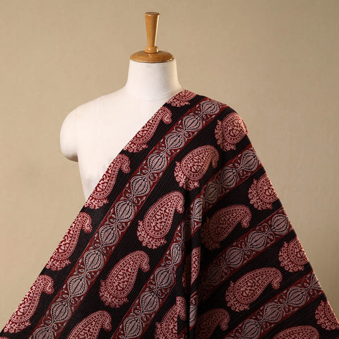 Red Bagh Block Print Kantha Work Natural Dyed Cotton Fabric