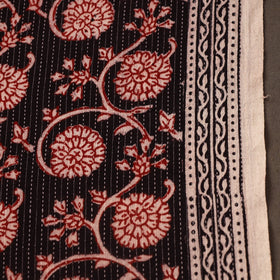 Red Bagh Block Print Kantha Work Natural Dyed Cotton Fabric