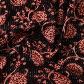 Red Bagh Block Print Kantha Work Natural Dyed Cotton Fabric