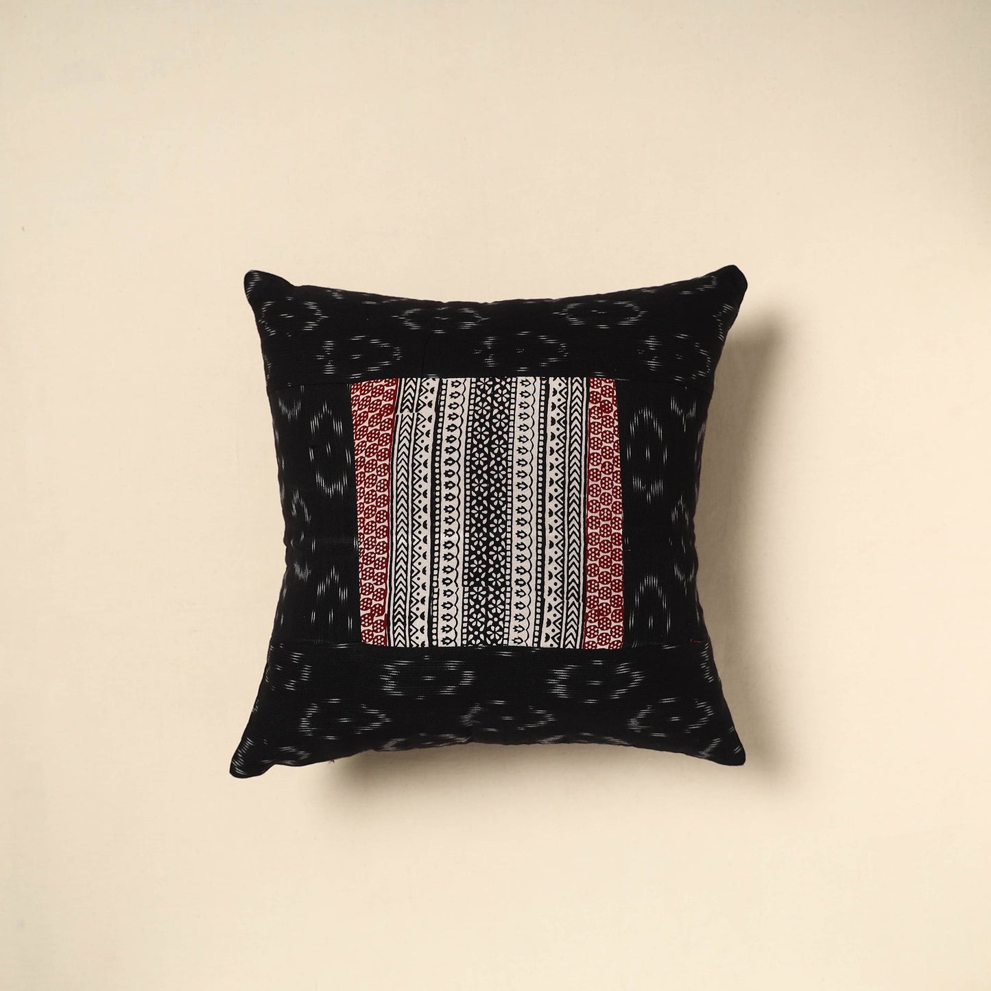 Buy Black Bagh Patch Ikat Cushion Cover