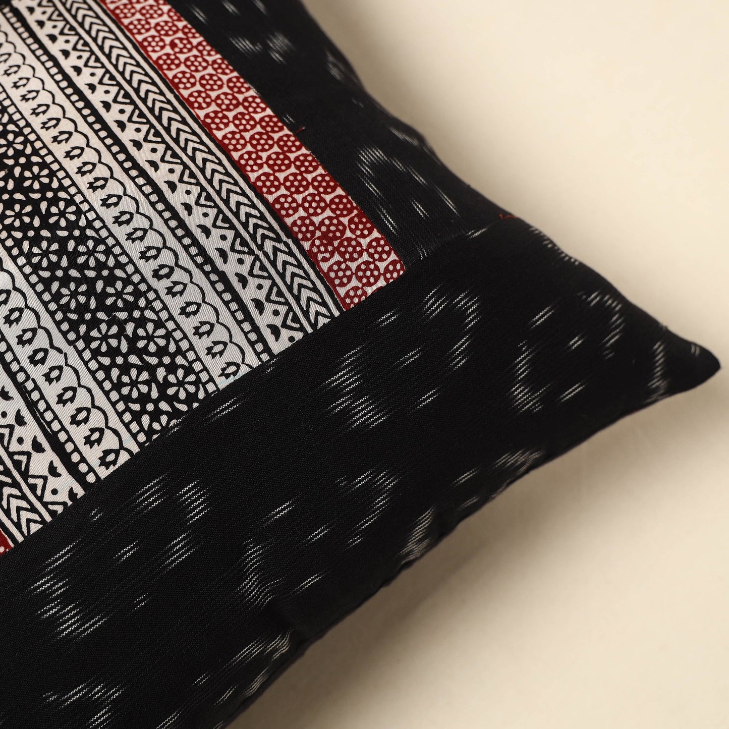Buy Black Bagh Patch Ikat Cushion Cover