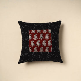 Buy Black Bagh Patch Ikat Cushion Cover