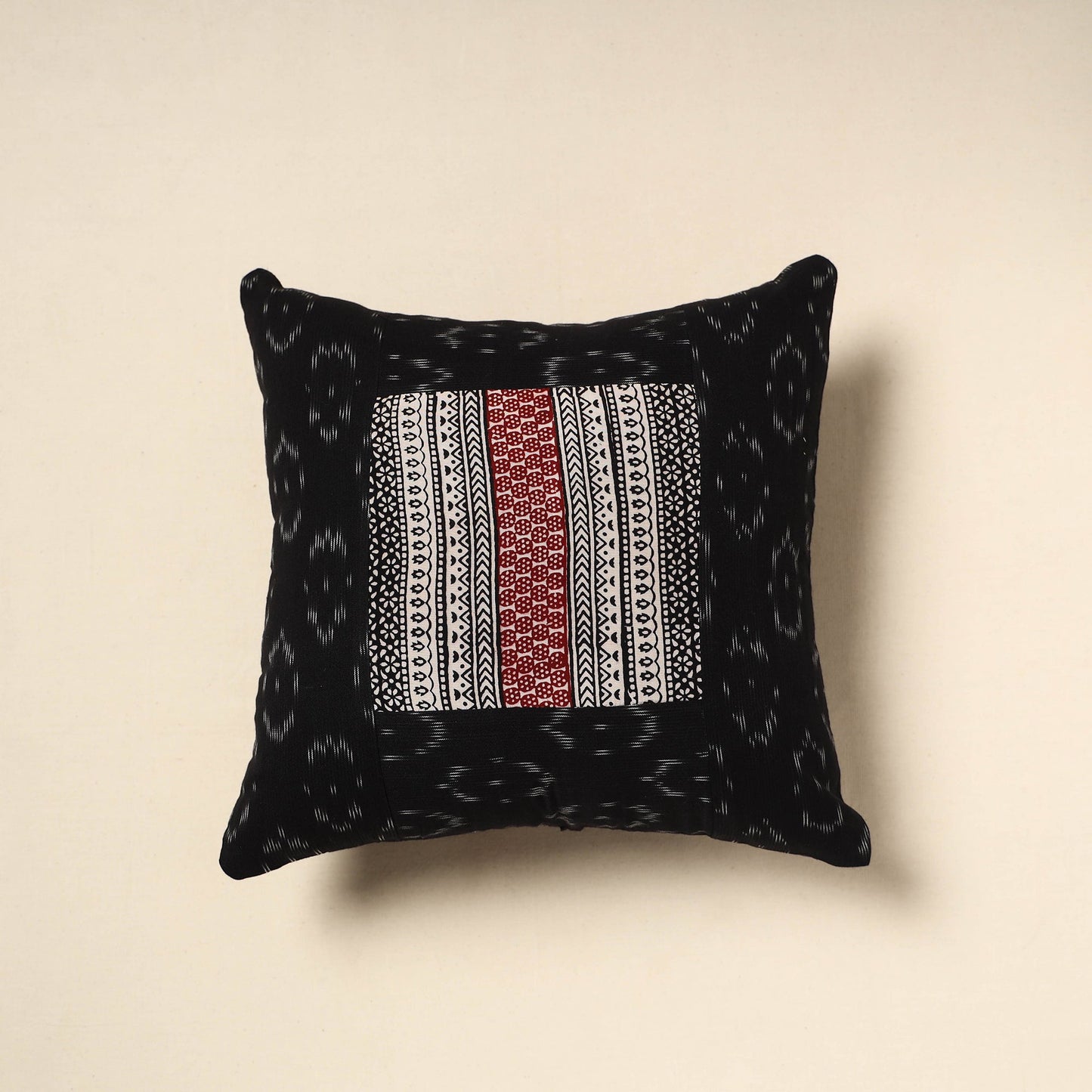 Black - bagh patch ikat cushion cover 16 - handcrafted