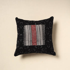 Black - bagh patch ikat cushion cover 16 - handcrafted