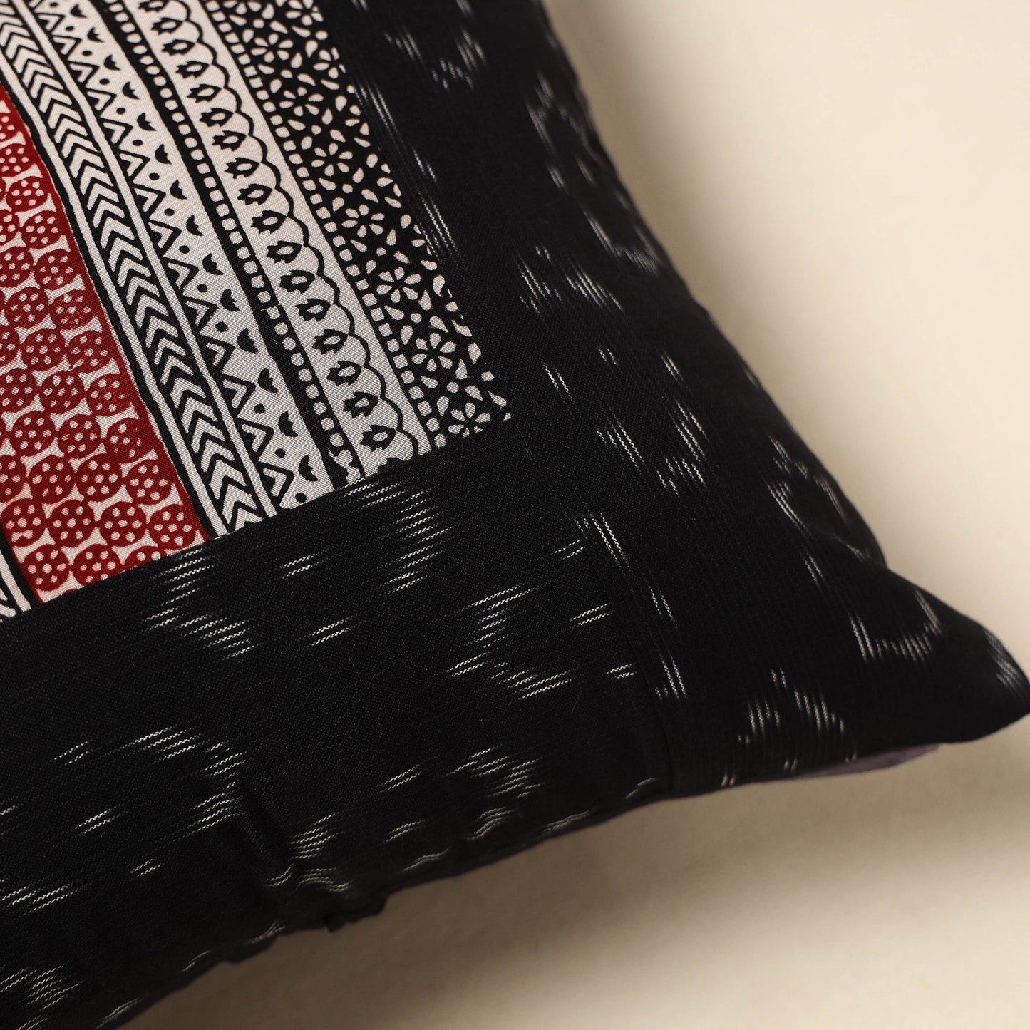 Black - bagh patch ikat cushion cover 16 - handcrafted