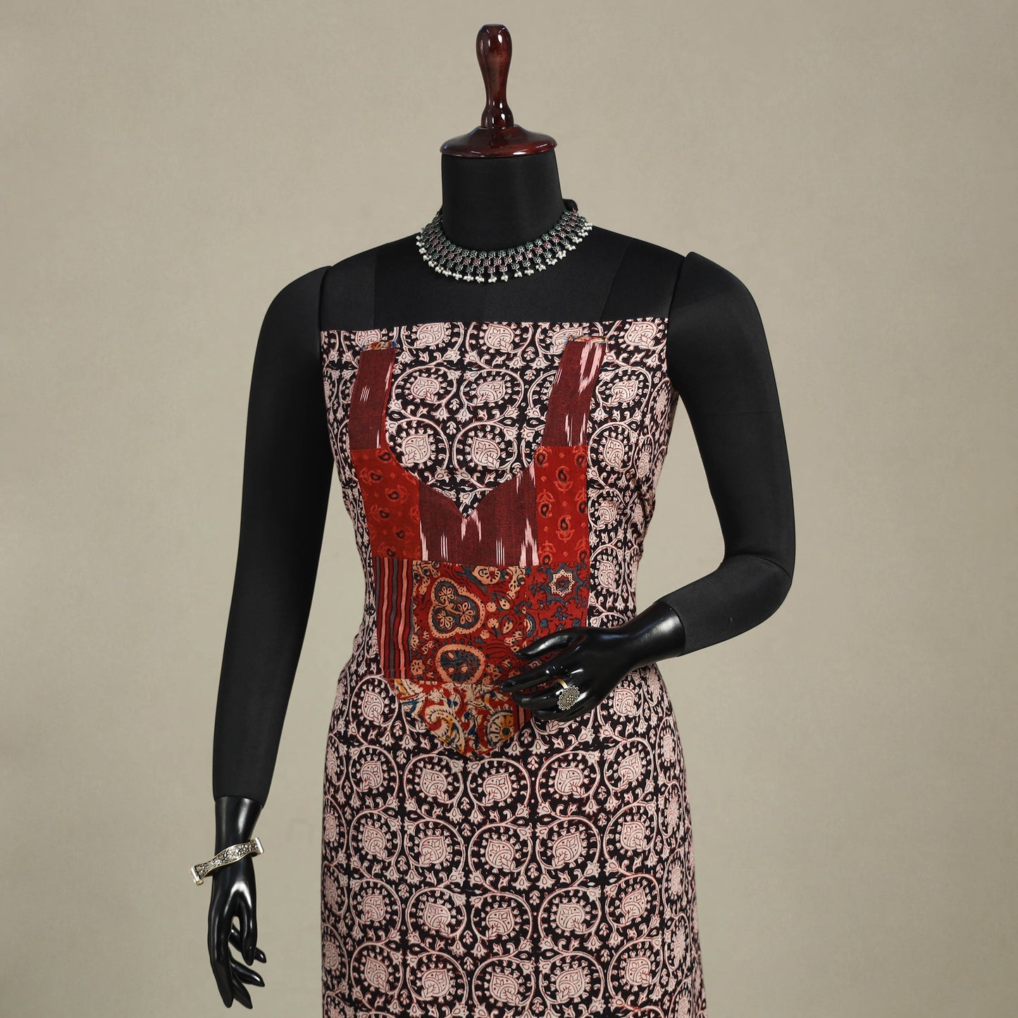 Black - bagh patchwork cotton unstitched kurta material