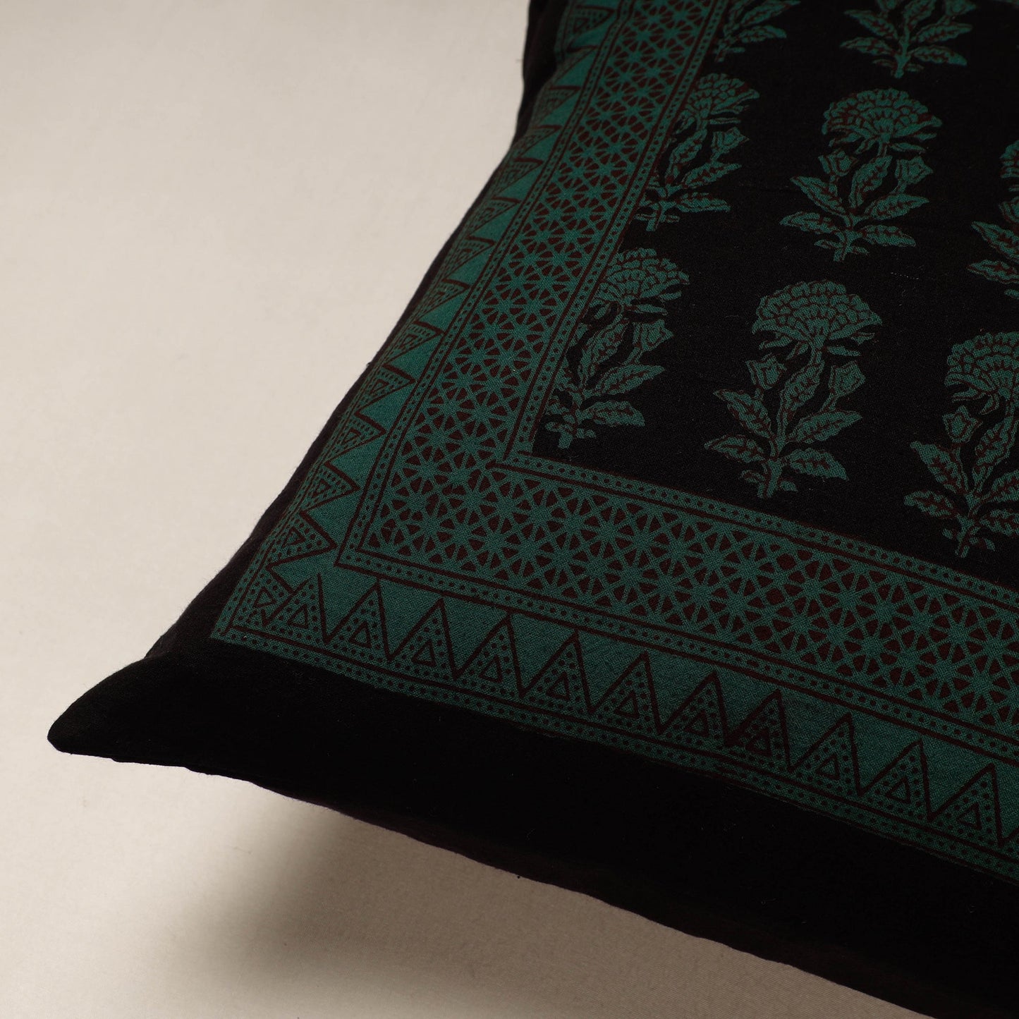 Black Bagh Block Printed  Cotton Cushion Cover 