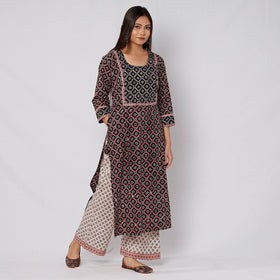 Buy Bagh Block Printed Cotton Long Kurta with Palazzo & Dupatta Set 06 Online l iTokri.com