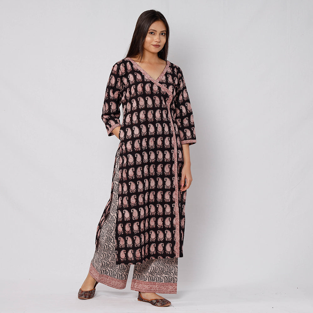 Black - bagh printed cotton kurta with palazzo & dupatta