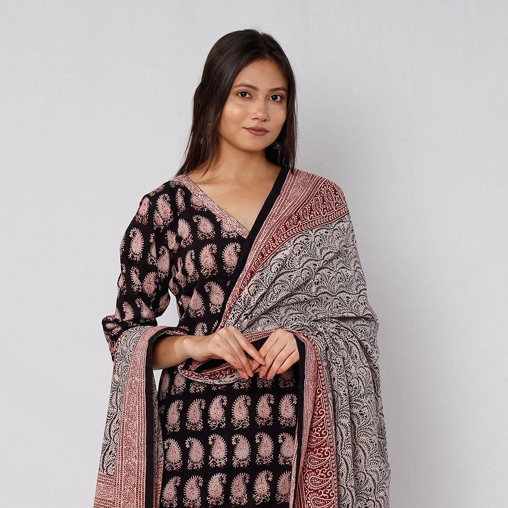 Black - bagh printed cotton kurta with palazzo & dupatta