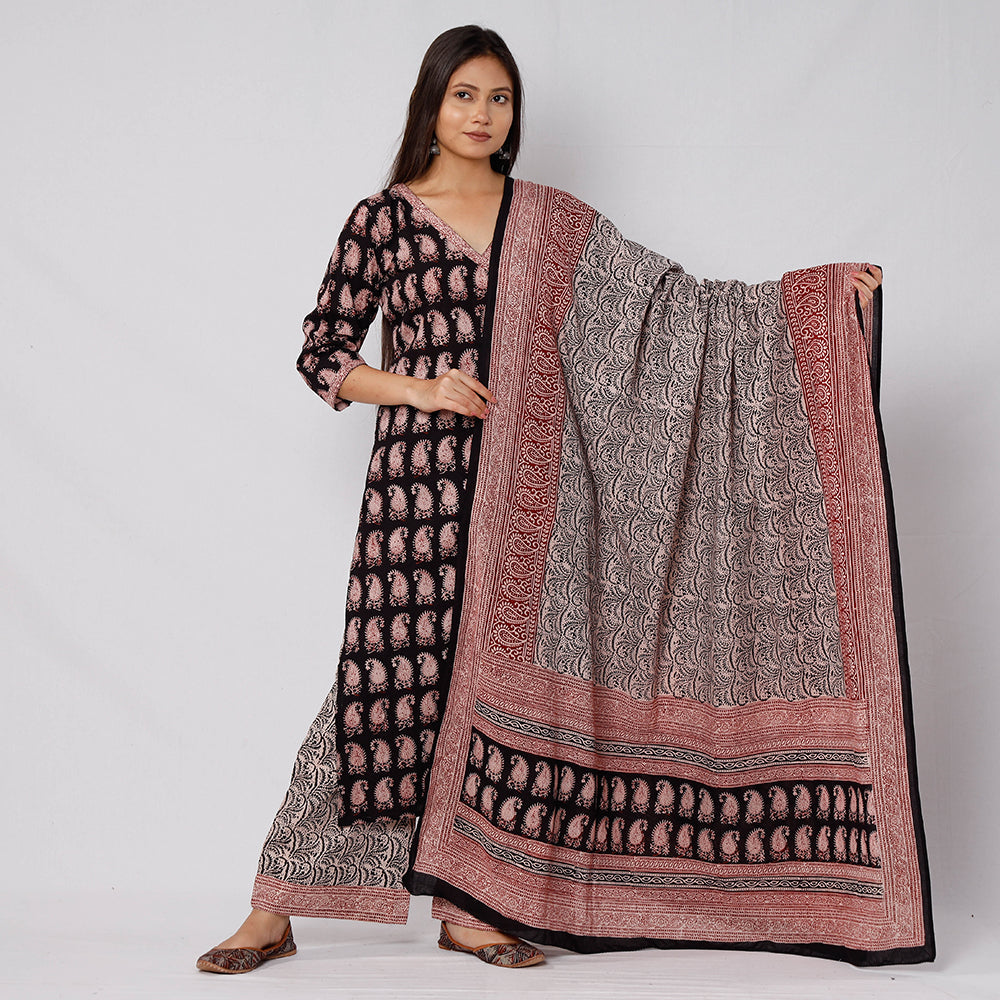 Black - bagh printed cotton kurta with palazzo & dupatta