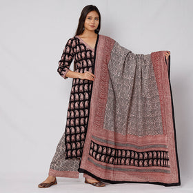 Black - bagh printed cotton kurta with palazzo & dupatta