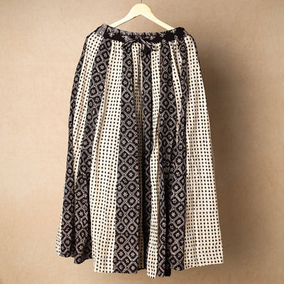 Black - bagh printed cotton long skirt - handcrafted