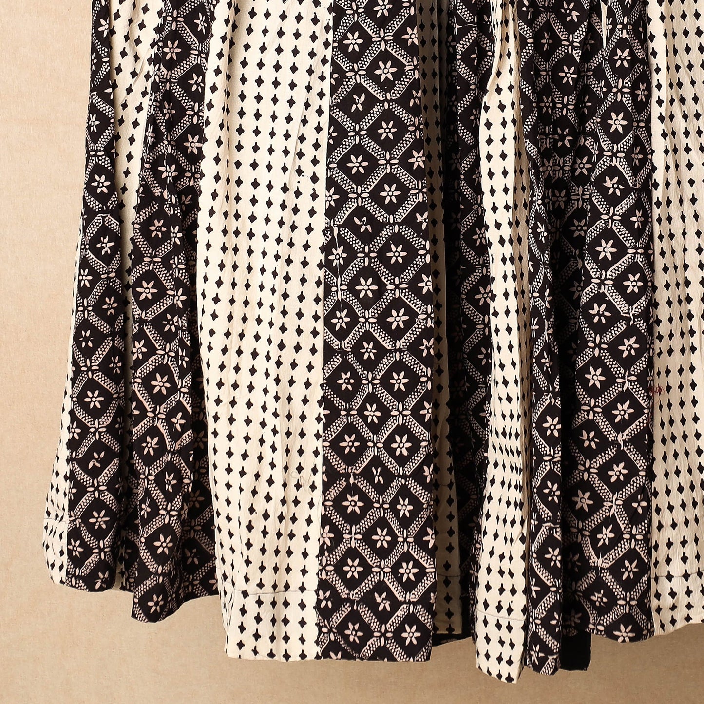 Black - bagh printed cotton long skirt - handcrafted