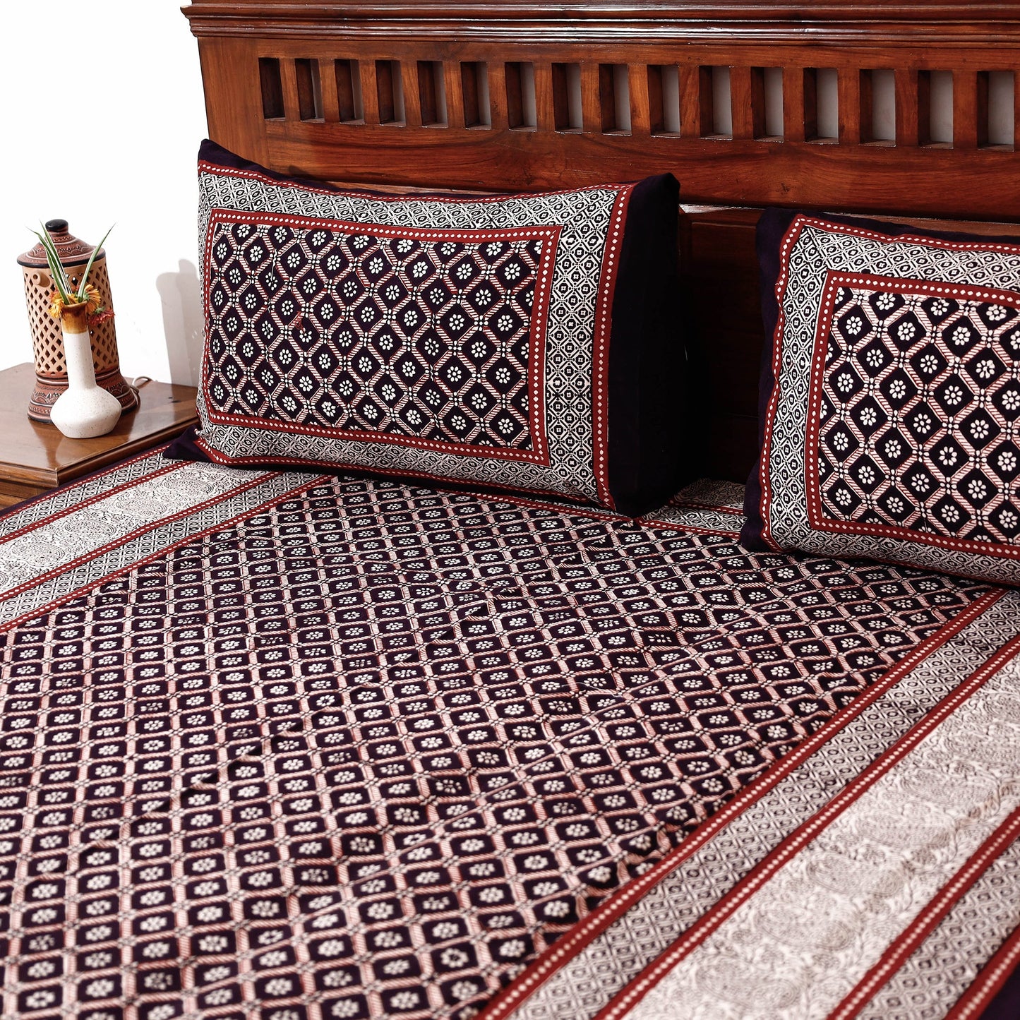  Bagh Block Printed Cotton Single Bed Cover with Pillow Covers 