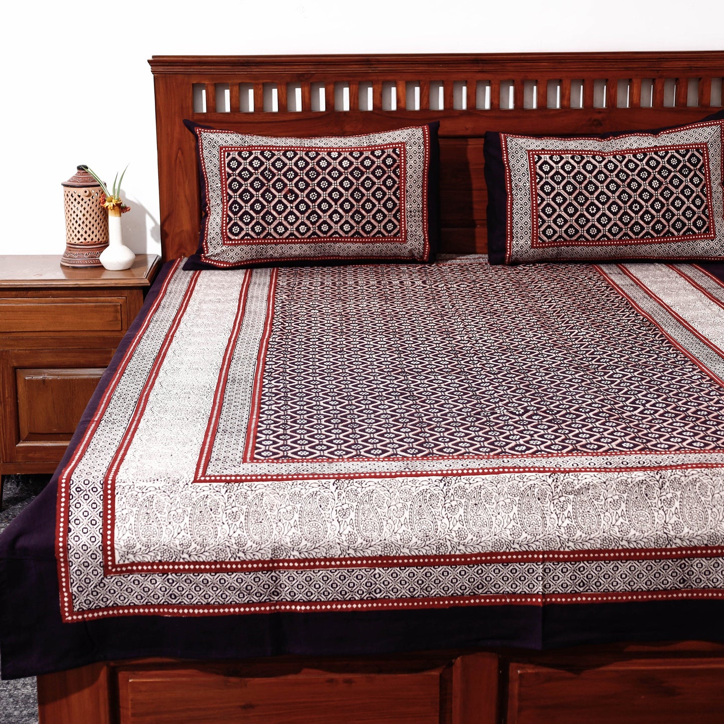  Bagh Block Printed Cotton Single Bed Cover with Pillow Covers 