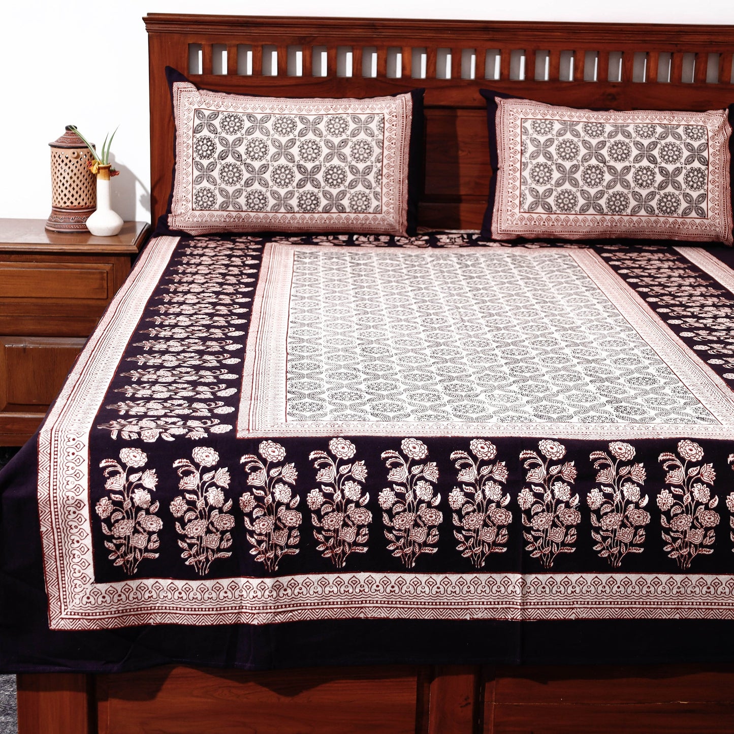 Multicolor - Bagh Block Printed Cotton Single Bed Cover with Pillow Covers (94 x 64 in)