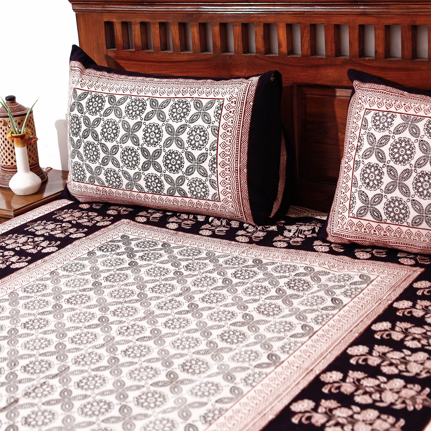 Multicolor - Bagh Block Printed Cotton Single Bed Cover with Pillow Covers (94 x 64 in)