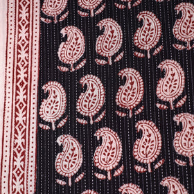 Black - Bagh Block Printed Kantha Style Cotton Fabric 16