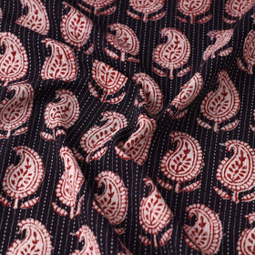 Black - Bagh Block Printed Kantha Style Cotton Fabric 16