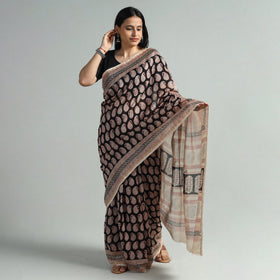 Black Bagh Block Printed Natural Dyed Chanderi Silk Saree