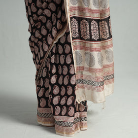 Black Bagh Block Printed Natural Dyed Chanderi Silk Saree