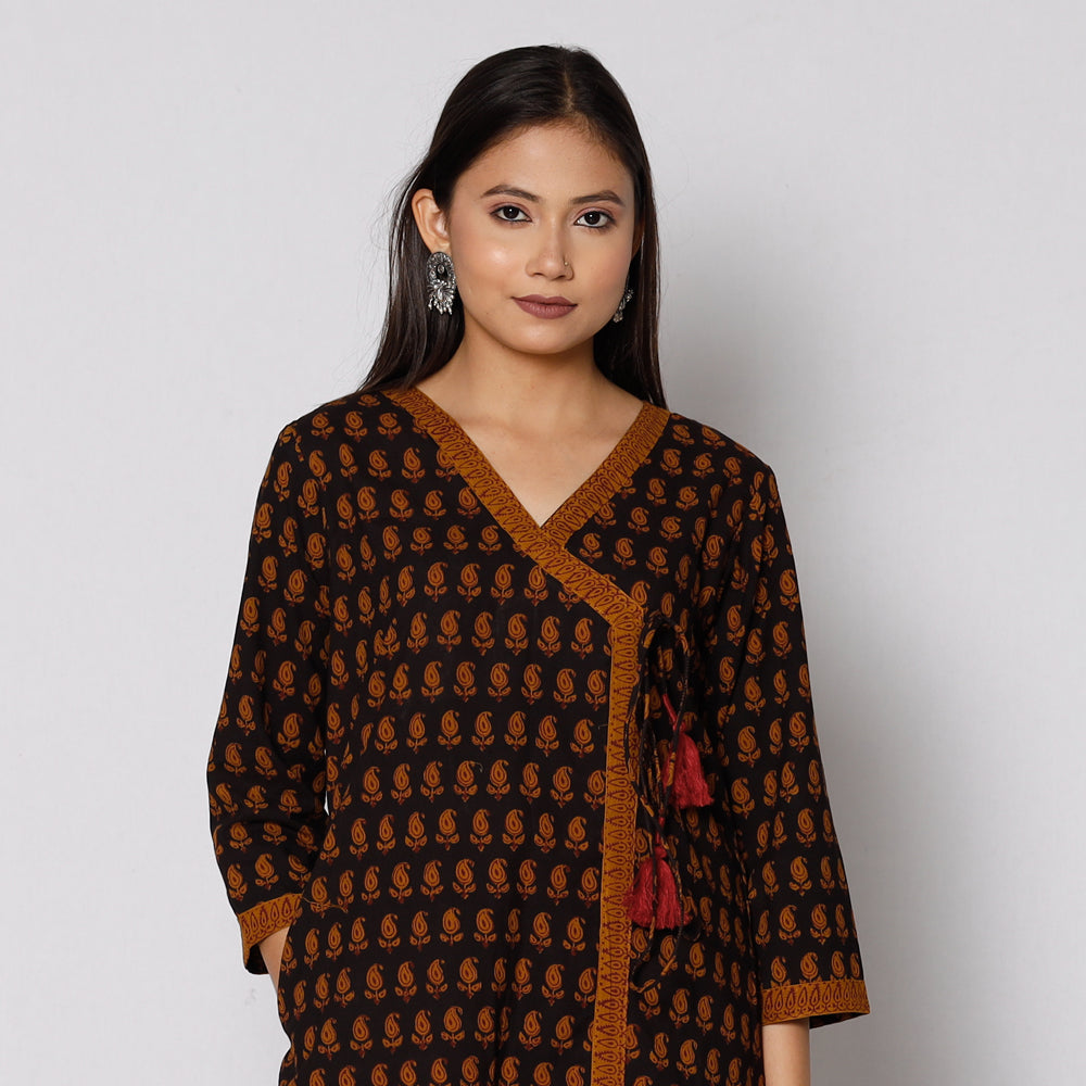 Black - bagh printing cotton kurta with palazzo & dupatta