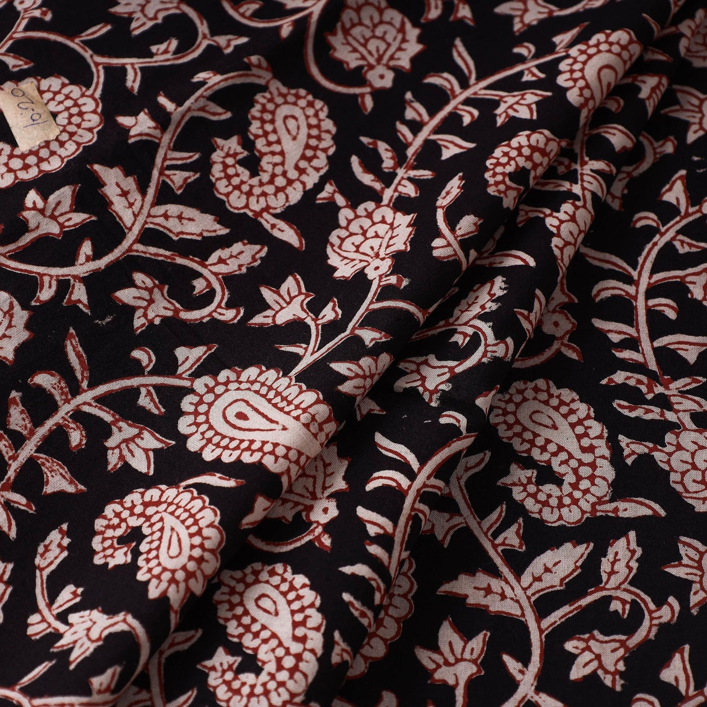 Black Bagru Block Print Natural Dyed Cotton Fabric