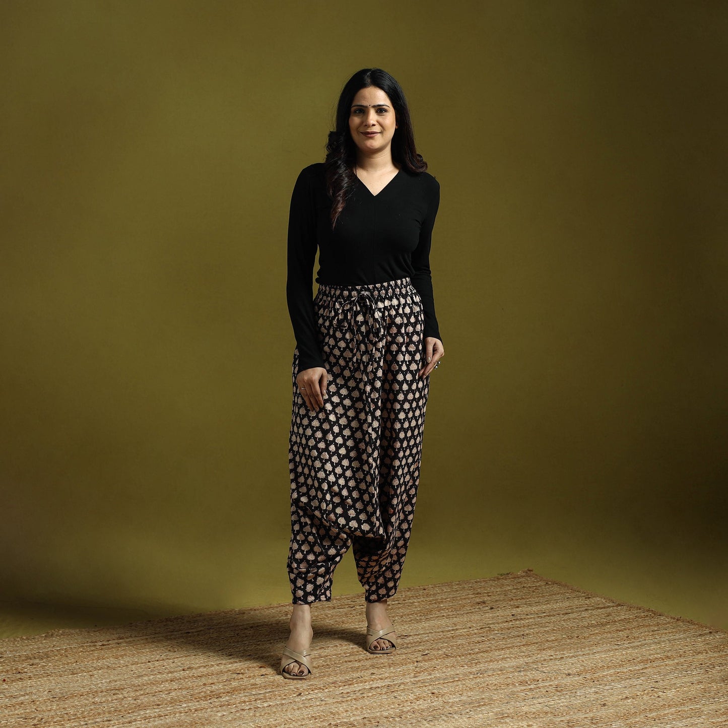 Black - bagru natural dyed cotton harem pant 16