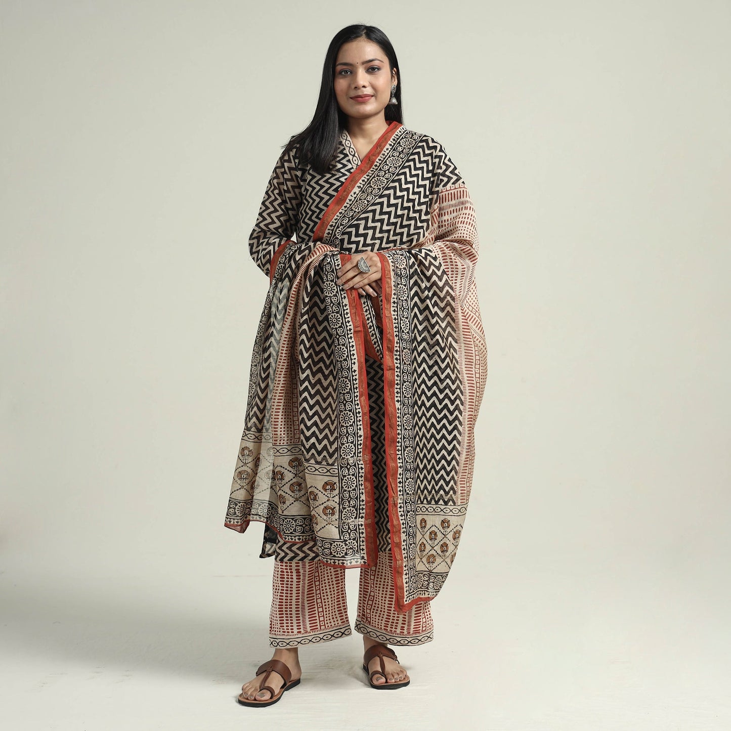 Bagru Kurta with Palazzo & Dupatta Set