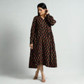 Black - Bagru Block Printed Cotton Flared Dress