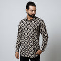 Black Bagru Block Printed Cotton Men Full Sleeve Shirt