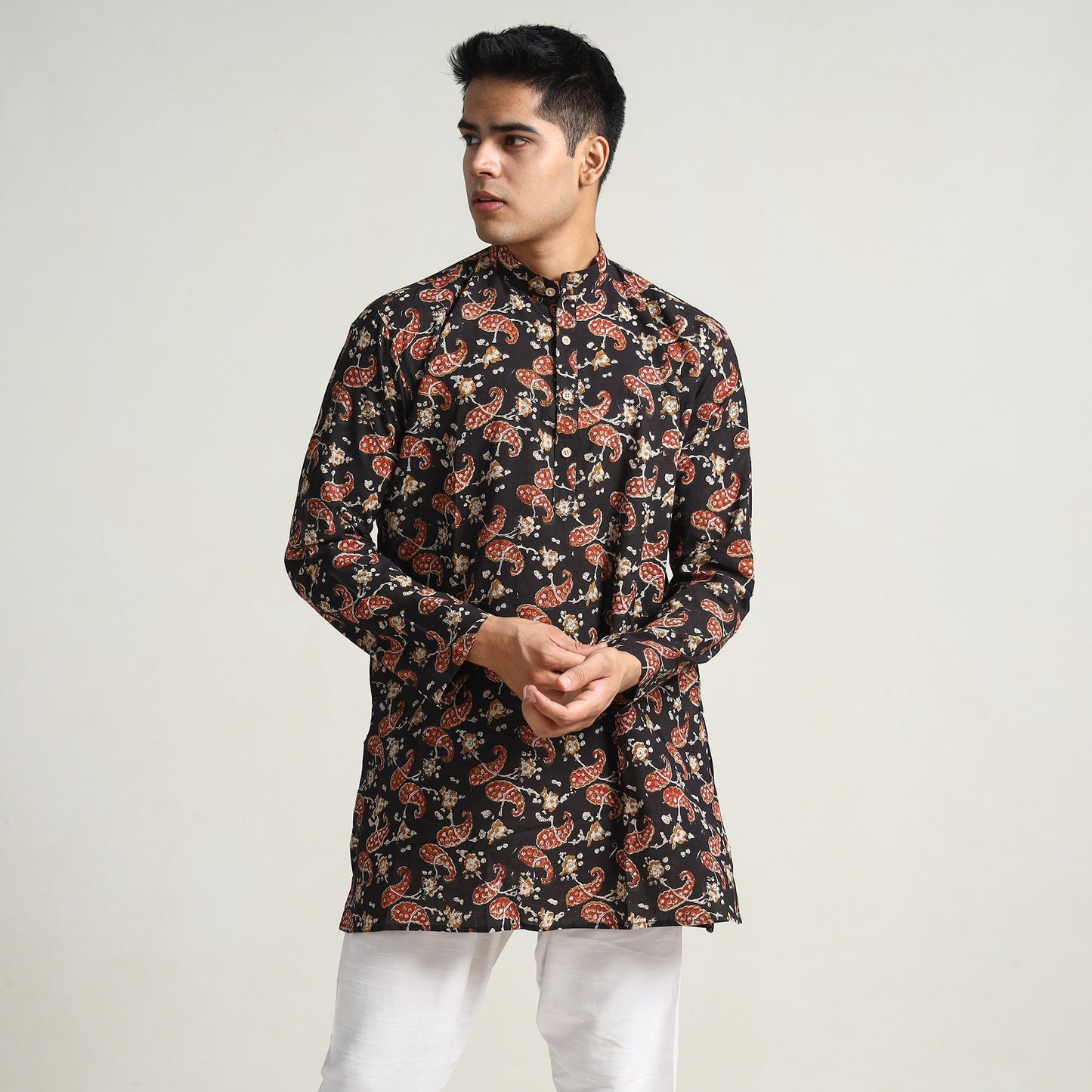  Bagru Block Printed Cotton Men Short Kurta 14 