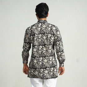 Black - Bagru Block Printed Cotton Men Short Kurta
