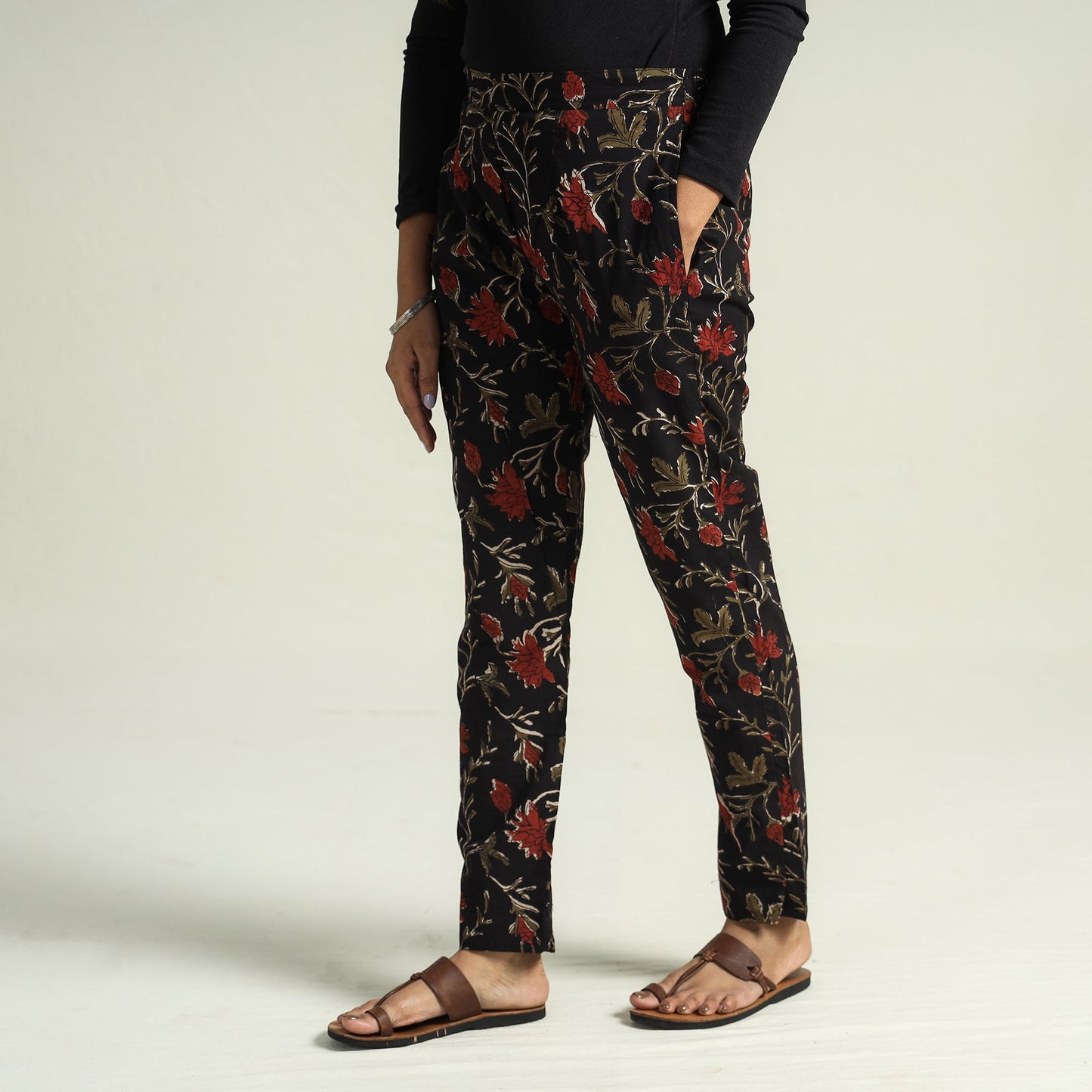 Black - bagru block printed cotton tapered pant