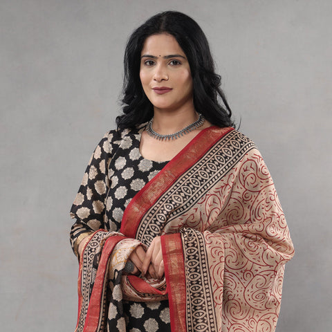 Black - bagru printing maheshwari silk kurta with palazzo &