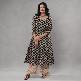 Black - bagru printing maheshwari silk kurta with palazzo &