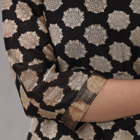 Black - bagru printing maheshwari silk kurta with palazzo &