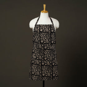 Black Bagru Block Print Cotton Apron with Pocket 