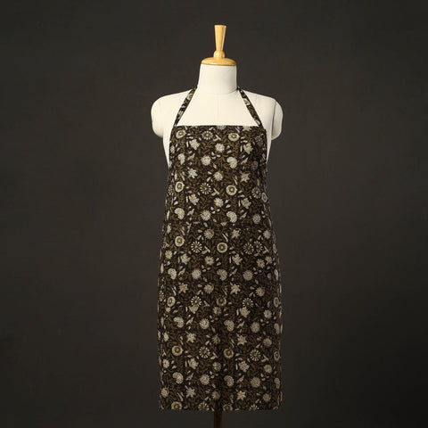  Black Bagru Block Print Cotton Apron with Pocket