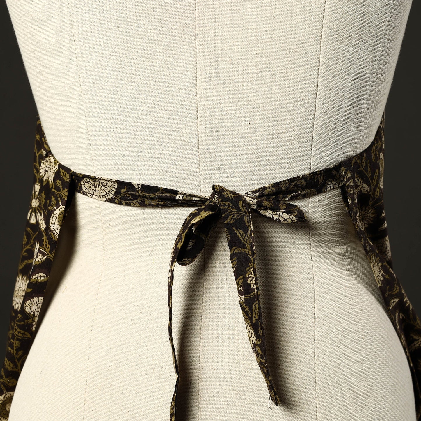  Black Bagru Block Print Cotton Apron with Pocket