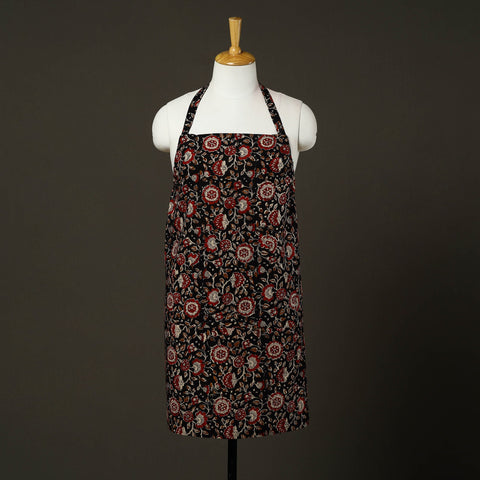 Black - bagru cotton apron with pocket 13 - handcrafted